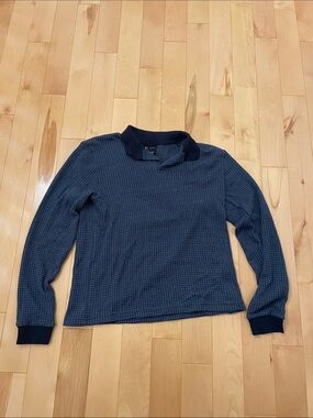 Simons Men's Navy Waffle-Knit Crewneck Polo Sweater
